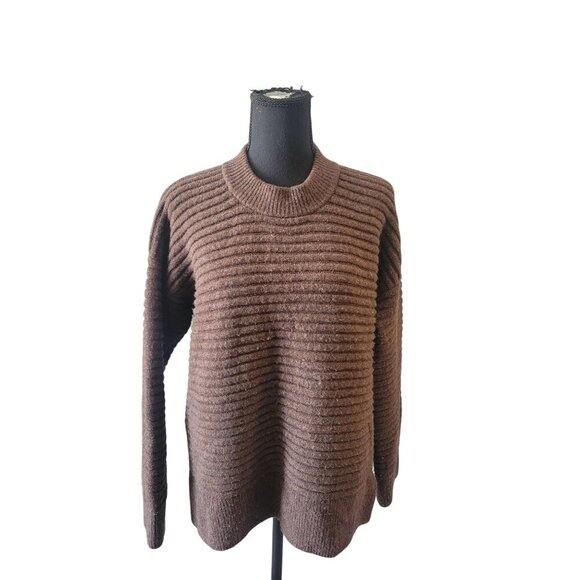 Madewell Sweaters - Madewell Chocolate Brown Ribbed Long Sleeve Wool Blend Sweater Size XS Modern